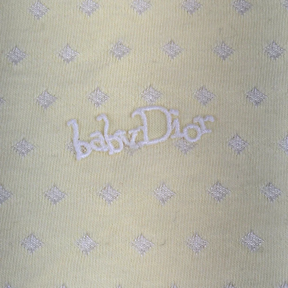 Vintage Baby Dior Yellow Blanket USA Cotton Dobby Diamond Pointelle Satin Trim